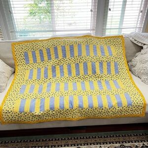 Yellow and Blue Patchwork Throw Blanket